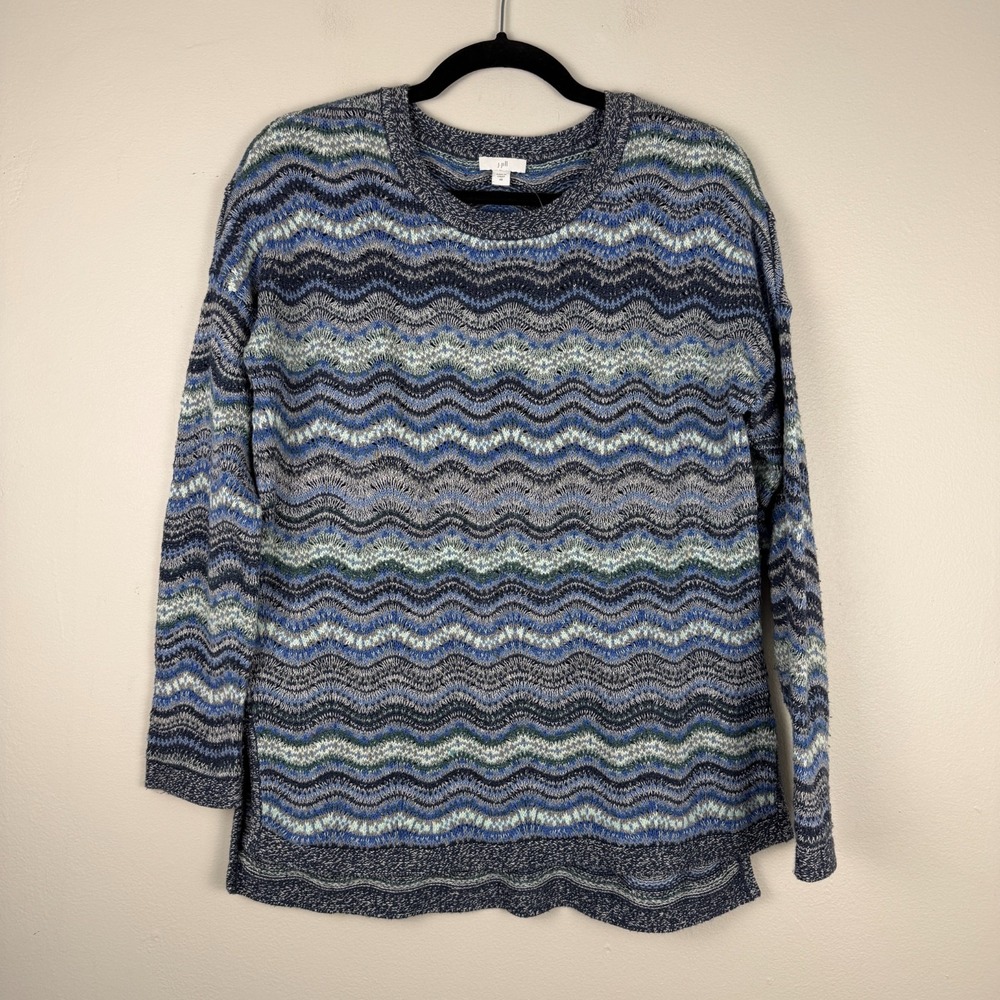 J.Jill Sweater Women's XS Blue Striped Cotton Blend Crew Neck Knitted Pullover